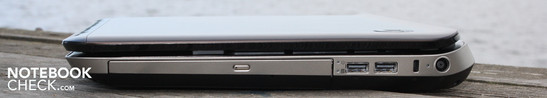 Right side: DVD burner, 2x USB 3.0, Kensington Lock, AC output Right side: DVD burner, 2x USB 3.0, Kensington Lock, AC output