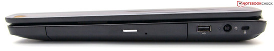 Right: DVD Drive, USB 2.0, Power, Kensington Lock