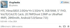 @upleaks reveals HTC Hima specs and features