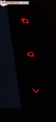 The usual touch keys underneath the screen glow in red...