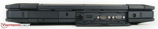 Rear: Kensington Lock, Ethernet port, USB 2.0, RS-232 serial port, VGA-out, power-in