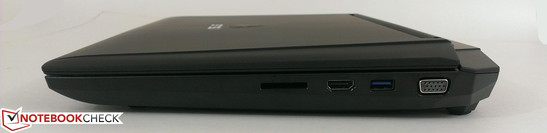 Right: Card Reader ( SD/ MS/ MMC), HDMI 1.4, 1x USB 3.0, VGA-out