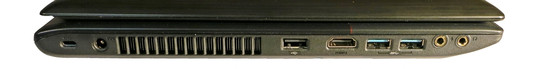 from left: Kensington Key, power-in, USB 2.0, HDMI, 2x USB 3.0, 2x 3.5 mm jacks