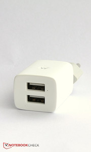 The charger is also unusual: It features two USB ports.