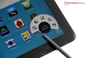 A selection of S Pen commands appear when the pen is held over the tablet, and the stylus button is pressed.