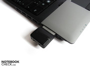 Typical ExpressCard: the enhancement clearly protrudes the case of the notebook Typical ExpressCard: the enhancement clearly protrudes the case of the notebook