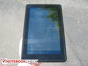 Kindle Fire under direct sunlight. Outdoor visibility is similar between the two tablets