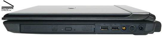 Right Side: DVD drive, 2x USB-2.0, RF-in, S-Video in, power connector
