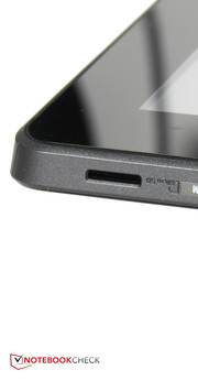 Because the micro SD slot is located on the bottom of the tablet, when the tablet and dock are connected, the whole device has to be tipped over to access the slot.