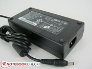 Large (16.5 cm x 8.0 cm x 4.0 cm) AC adapter rated for 19 V and 9.5 A