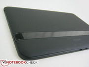 Rubberized back casing bisected by a plastic bar