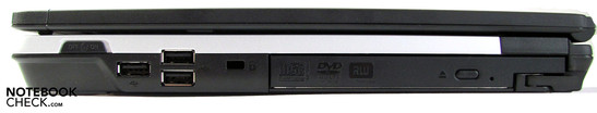 Rechte Seite: WLAN switch, 3x USB 2.0, DVD-player in modular bay Rechte Seite: WLAN switch, 3x USB 2.0, DVD-player in modular bay