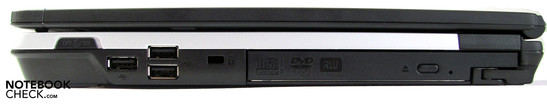 Rechte Seite: WLAN switch, 3x USB 2.0, DVD-player in modular bay