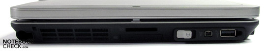 Left: pen holder, card reader, ExpressCard, wireless switch, Firewire, USB 2.0