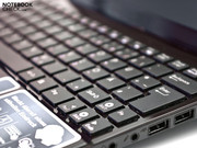 A generous chiclet keyboard, whose shift keys are regrettably too small. A generous chiclet keyboard, whose shift keys are regrettably too small.