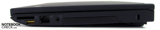 Right side: Card reader, USB 2.0, LAN, audio jack, Kensington