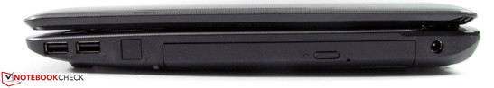 Right: 2x USB 2.0, optical drive, power socket Right: 2x USB 2.0, optical drive, power socket