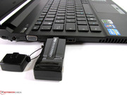 The gap between the USB 2.0 interfaces is too little for thick USB sticks.