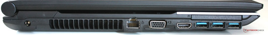 Left side: Power, LAN, VGA, HDMI, 3x USB 3.0, ExpressCard slot