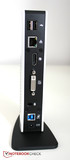 2x USB 2.0, LAN, Display Port, DVI, Kensington Lock, USB-3.0-connection to the notebook, power