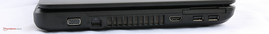Left side: VGA, LAN, fan grille, HDMI, Expresscard slot, 2x USB 2.0