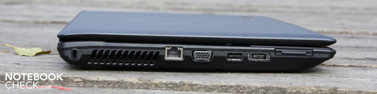Left: Kensington, Ethernet, VGA, 2 x USB (NO ExpressCard34!)