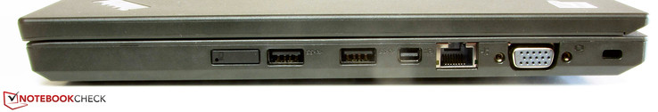 Right side: SIM slot, 2x USB 3.0, mini-Displayport, Gigabit Ethernet, VGA, Kensington lock slot