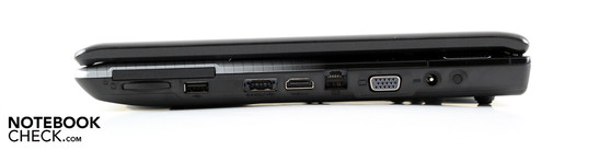 Right: ExpressCard54, CardReader, USB, eSATA, HDMI, LAN, VGA, AC