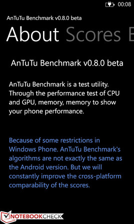 The AnTuTu Benchmark v0.8.0 beta is comparable with the Android version v2