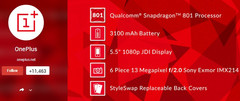 OnePlus One specs confirmed with Snapdragon 801 and Sony Exmor