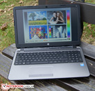 The HP's screen allows for outdoor use on a cloudy day.