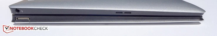Left side: headphone jack (tablet); USB 2.0 port (keyboard dock)