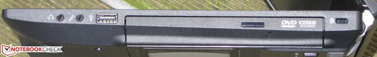 Right side: Kensington lock slot, DVD burner, USB 2.0, mic, headphones.