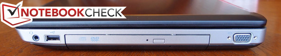 Right: 3.5mm combo audio jack, USB 2.0, DVD-ROM, VGA-out Right: 3.5mm combo audio jack, USB 2.0, DVD-ROM, VGA-out