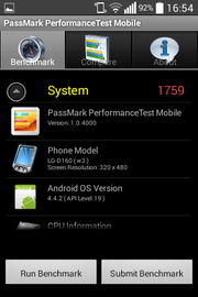 The PassMark Performance benchmark reveals the phone's model number among other things.