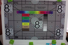 Test chart shows color spaces in the center and the low resolution of the sensor.