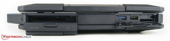 HDD slot, Expresscard 54, USB 3.0, USB 2.0, SD slot