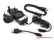 Power adapter with adapters, OTG cable and USB cable.