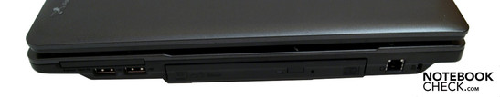 Right: ExpressCard/54, USB 2.0, opt. LW, RJ-11 (modem), Kensington Lock Slot