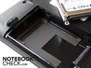The Fujitsu hard drive sits on a rubber mat. This helps dampen the noise. The Fujitsu hard drive sits on a rubber mat. This helps dampen the noise.