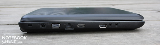 Left: Kensington, AC, VGA, USB, headset, microphone