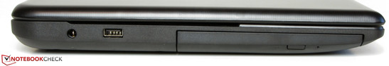 Left side: Power, USB 2.0, DVD burner