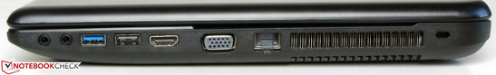 Right side: Headphones, microphone, USB 3.0, USB 2.0, HDMI, VGA, Ethernet, Kensington Lock
