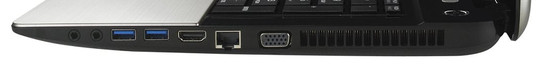 Right side: headphones output, microphone input, 2x USB 3.0, HDMI, Ethernet, VGA output (image: Toshiba)