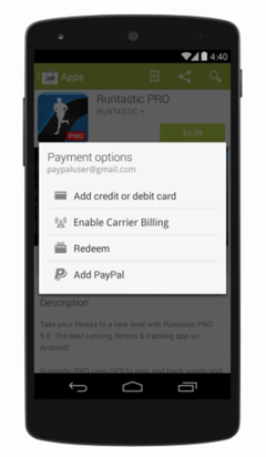 Google Play Store now accepts PayPal as a payment option