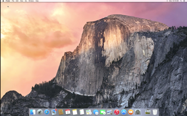 Yosemite home screen showing translucent dock and new icons