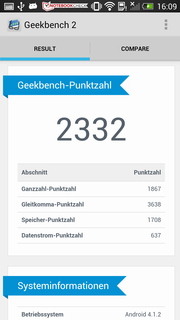 In GeekBench 2 the HTC reaches an impressive 2332 points.