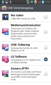 Connecting the smartphone to a PC opens up a selection box for a number of different options.