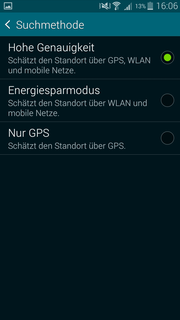 There are additional settings for the location besides the GPS: You can increase the precision with WLAN and the mobile network.