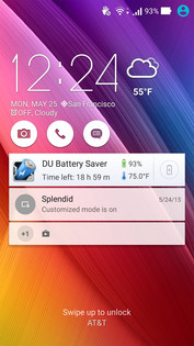 Asus Lock screen with notifications and shortcuts
